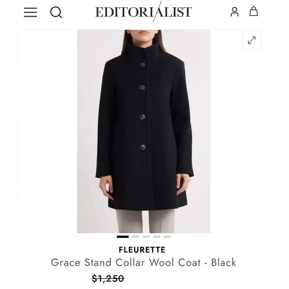 Fleurette (nwt $1,250) Grace Stand Collar Italian Wool Car Coat in Black - Sz 6